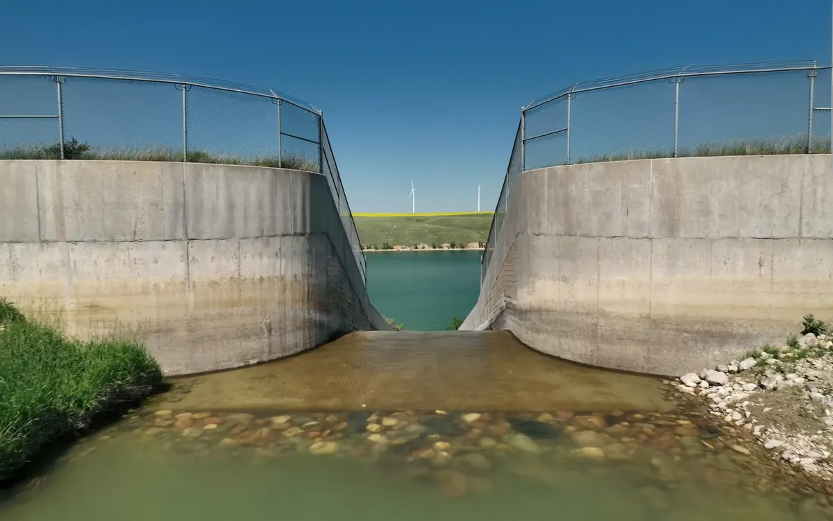 Drone view of SMRID irrigation canal infrastructure.