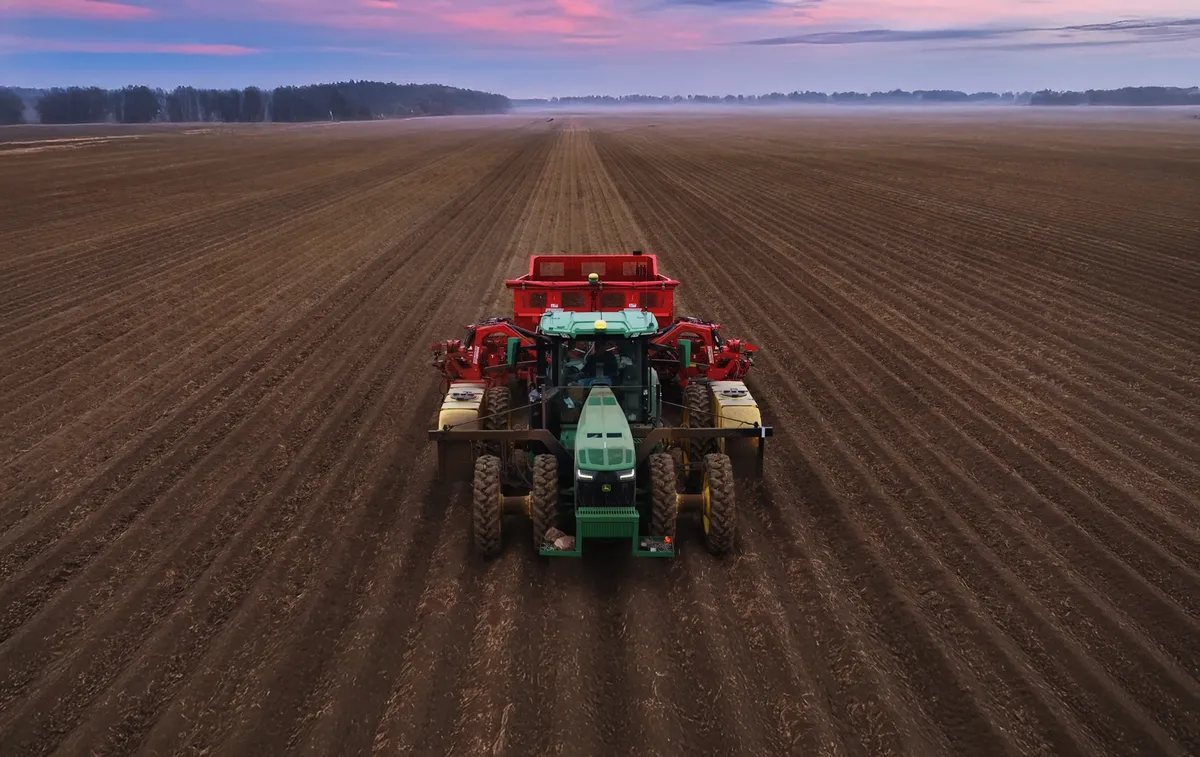 Drone shot of MD of Taber potato planting.